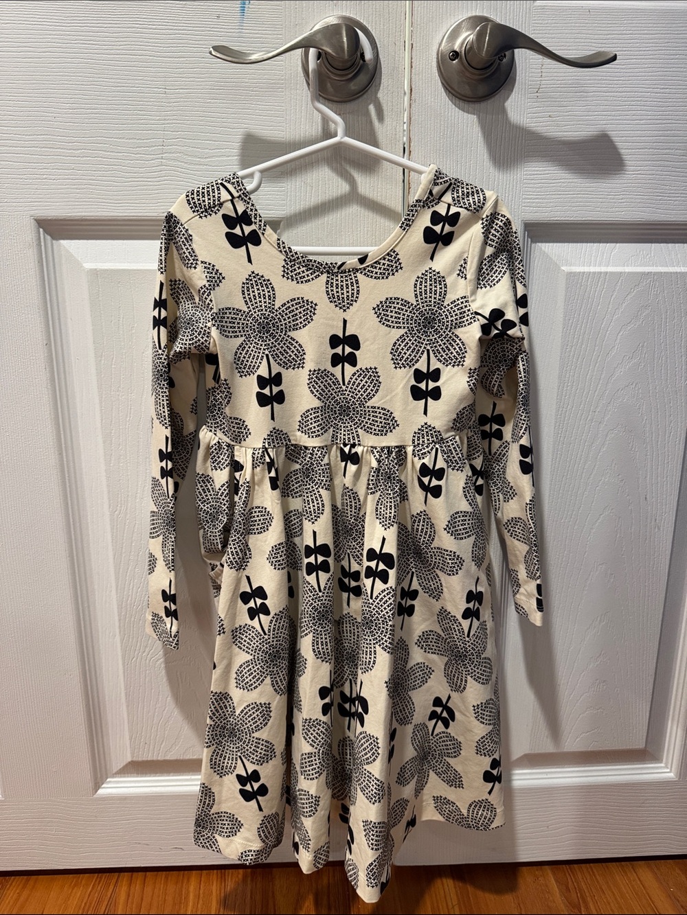 Hanna Andersen Girls' Cream & Black Floral Long-Sleeve Dress